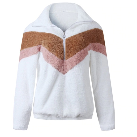 Pink White Fleece Pullover Sherpa Quarterzip - Picture 4 of 5